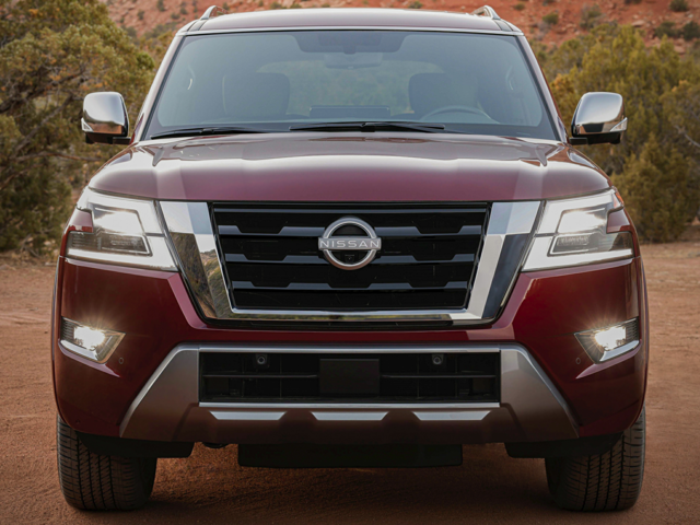 Front view of a burgundy 2024 Nissan Armada | Nissan Dealer in Chesapeake, VA | Banister Nissan of Chesapeake