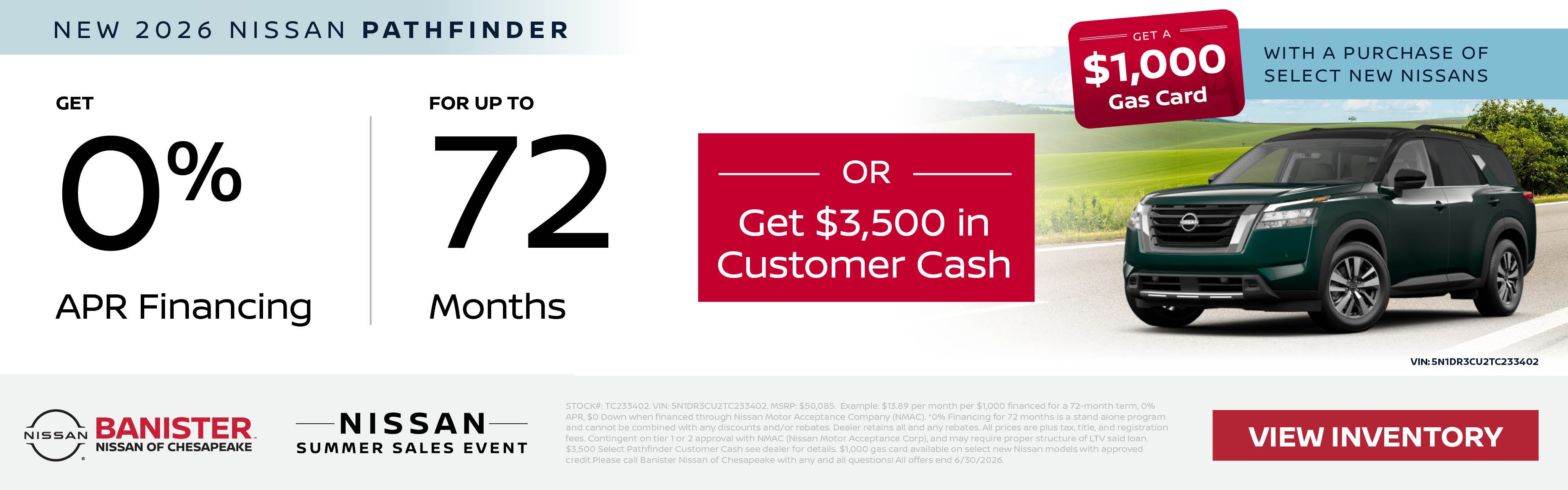 2026 Pathfinder 0% Financing for up to 72 Months