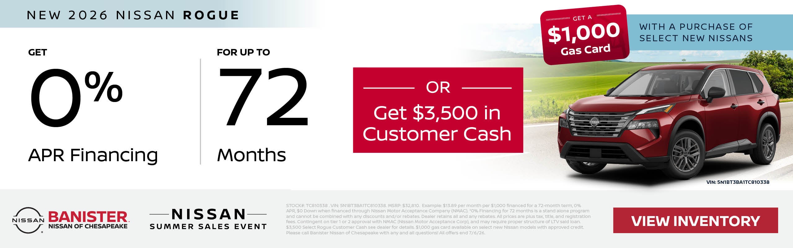 0% APR for 72 Months on a new 2026 Rogue 